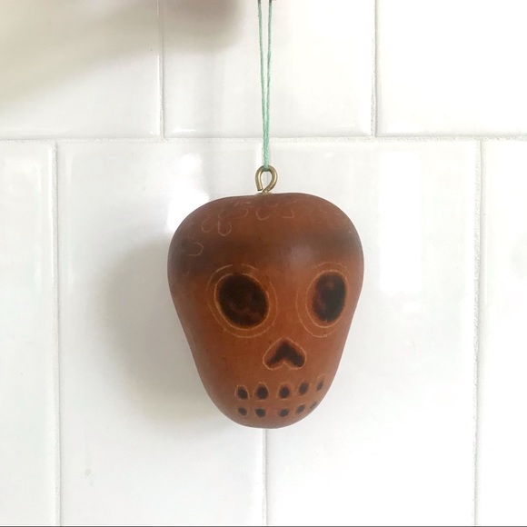 Vintage sugar skull wood burned gourd ornament art